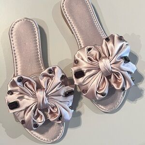 Flat cute satin bow women's sandals in pink